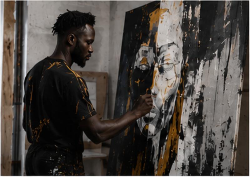 Artist painting a canvas